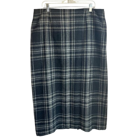 Talbots Dresses & Skirts - Vintage Talbots Sz Large-XL Long Pencil Skirt Black & Beige Plaid 100% Wool